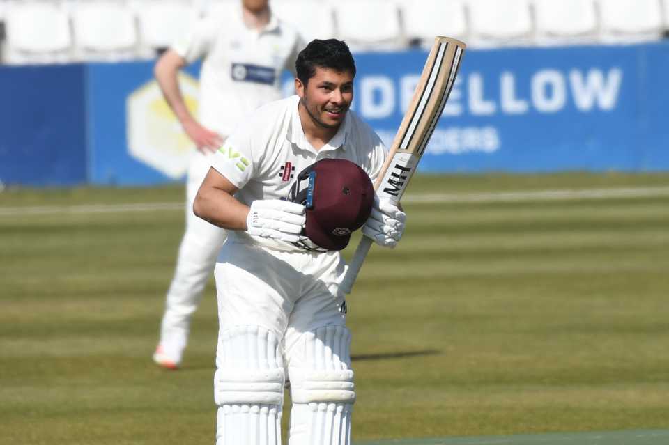 Ricardo Vasconcelos bows to acknowledge the applause for his hundred, Northamptonshire v Glamorgan, LV= County Championship, Day 4, April 25, 2021
