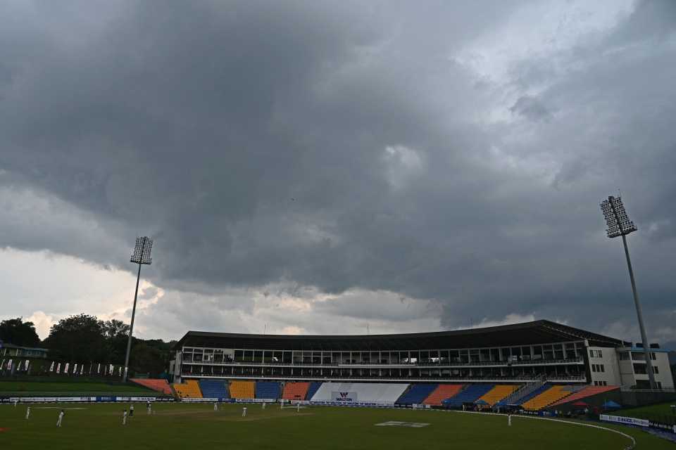 Dark clouds hover around the Pallekele International Cricket Stadium