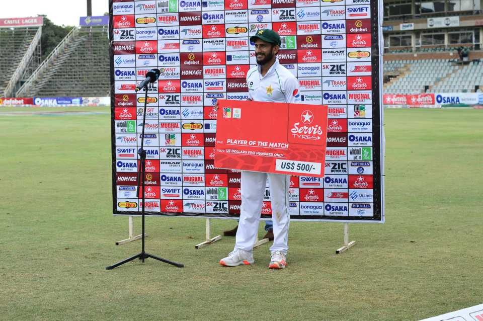 Hasan Ali claimed Player of the Match honors after a career-best 5 for 36 in the second innings, Zimbabwe vs Pakistan, 1st Test, Harare, 3rd day, May 1, 2021
