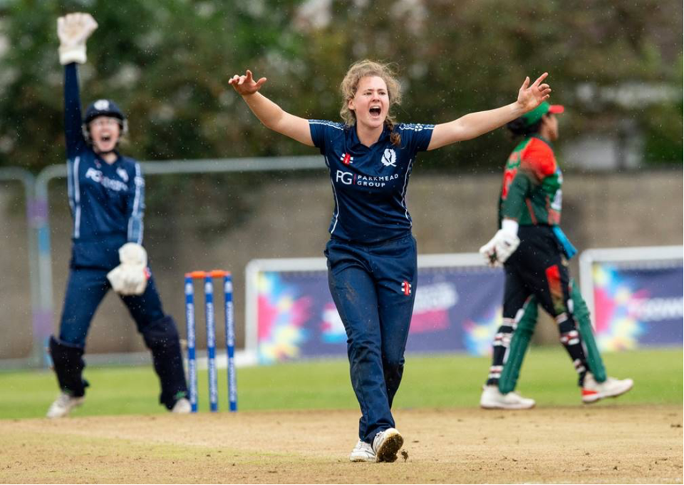 Kathryn Bryce appeals for a wicket