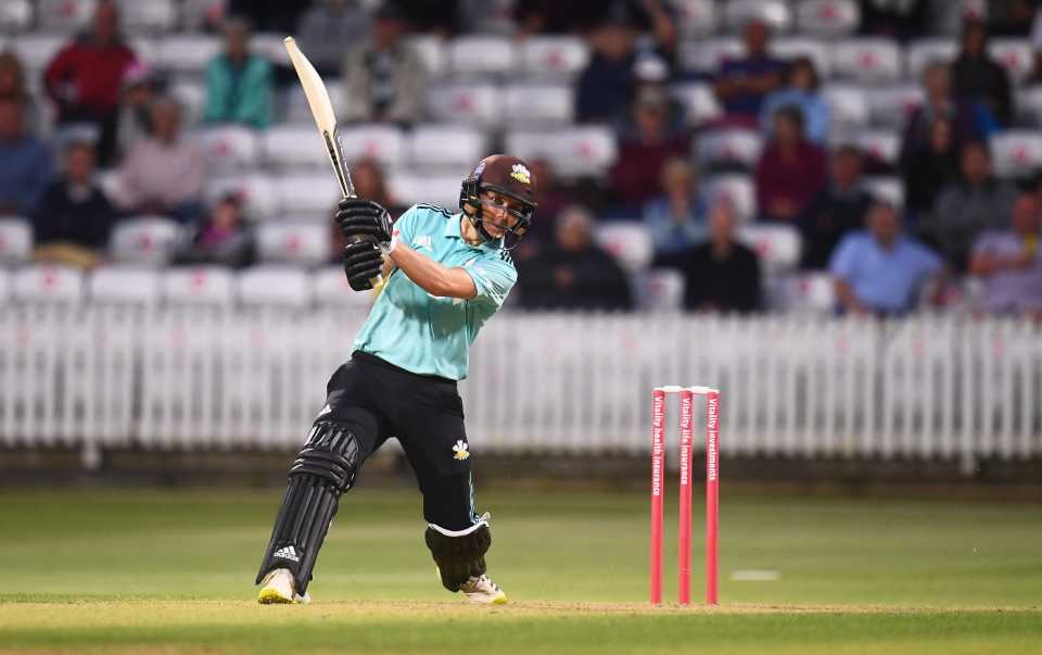 Sam Curran drives through the covers during his matchwinning performance for Surrey, Somerset vs Surrey, Vitality Blast, Taunton, June 11, 2021