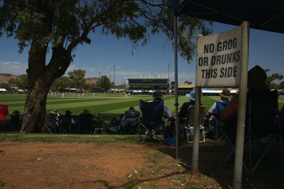 A sign warns fans about the no-grog section at the park, Chairman's XI vs England, Traeger Park Oval, Alice Springs, Australia, November 30, 2013