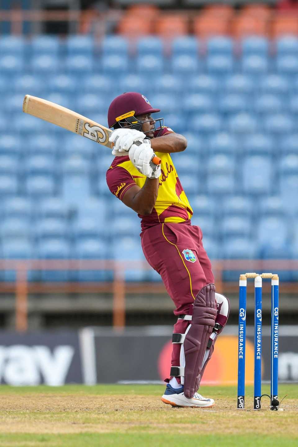 Evin Lewis plays a pull, West Indies vs South Africa, 1st T20I, St George's, June 26, 2021