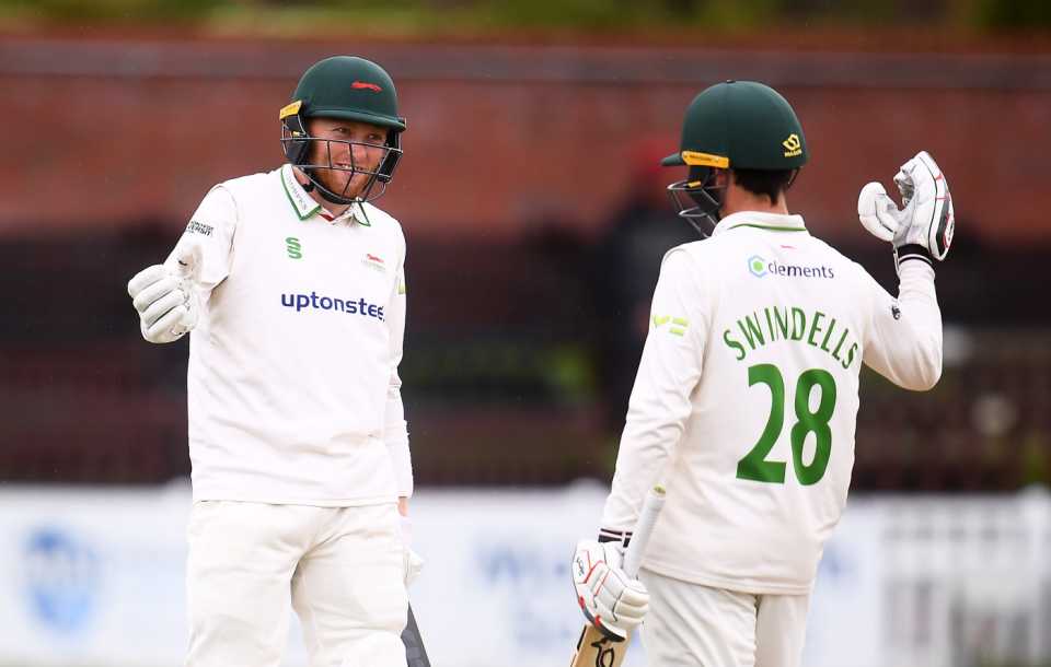 Harry Swindells and Ed Barnes added a 200-run partnership for Leicestershire