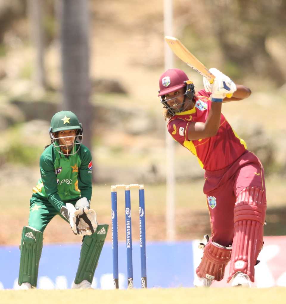 Hayley Matthews drills one away, West Indies vs Pakistan, 2nd Women's ODI, Antigua, July 9, 2021