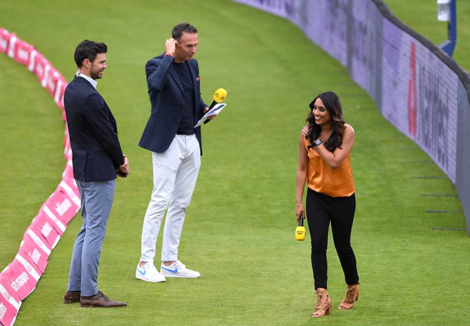 James Anderson, Michael Vaughan and Isa Guha fronted the BBC's coverage, England v Pakistan, 2nd T20I, Old Trafford, August 30, 2020