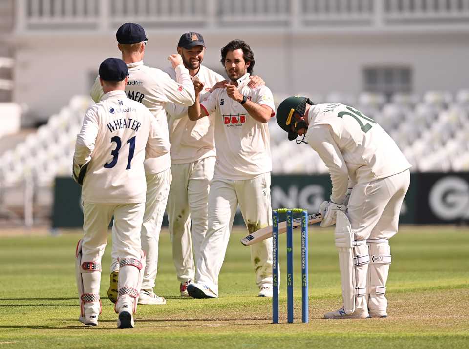 Shane Snater is congratulated on a breakthrough, LV= Insurance County Championship, Nottinghamshire vs Essex, Trent Bridge, May 6, 2021