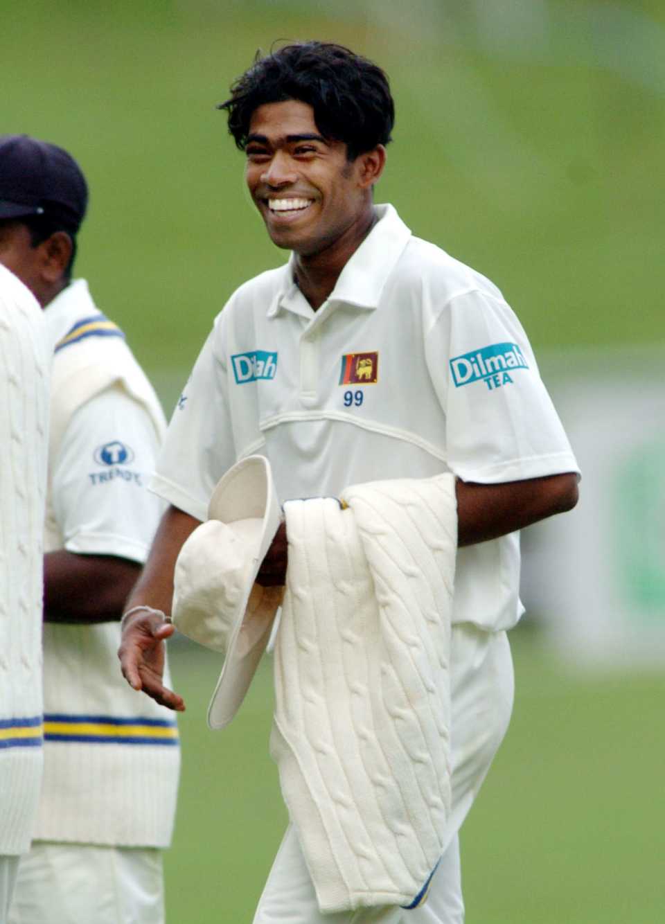 Lasith Malinga is all smiles after he took his first five-wicket haul, fifth day, first cricket Test, New Zealand vs Sri Lanka, McLean Park, Napier, April 08, 2005.