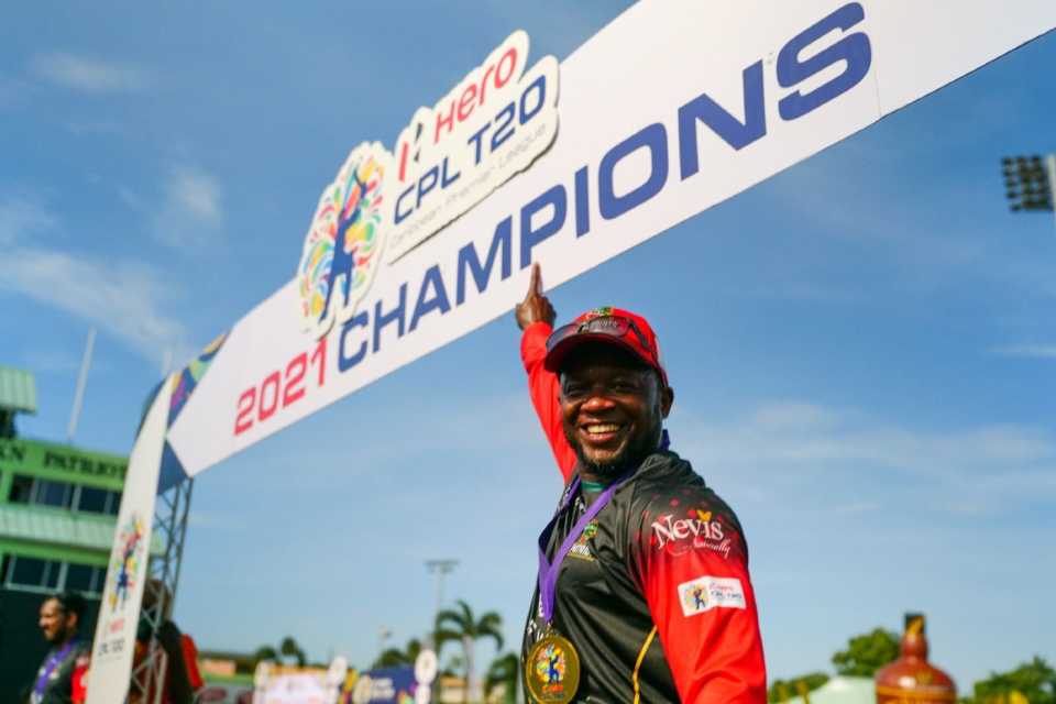 Donovan Miller, St Kitts and Nevis Patriots' assistant coach, soaks up the moment after the CPL final