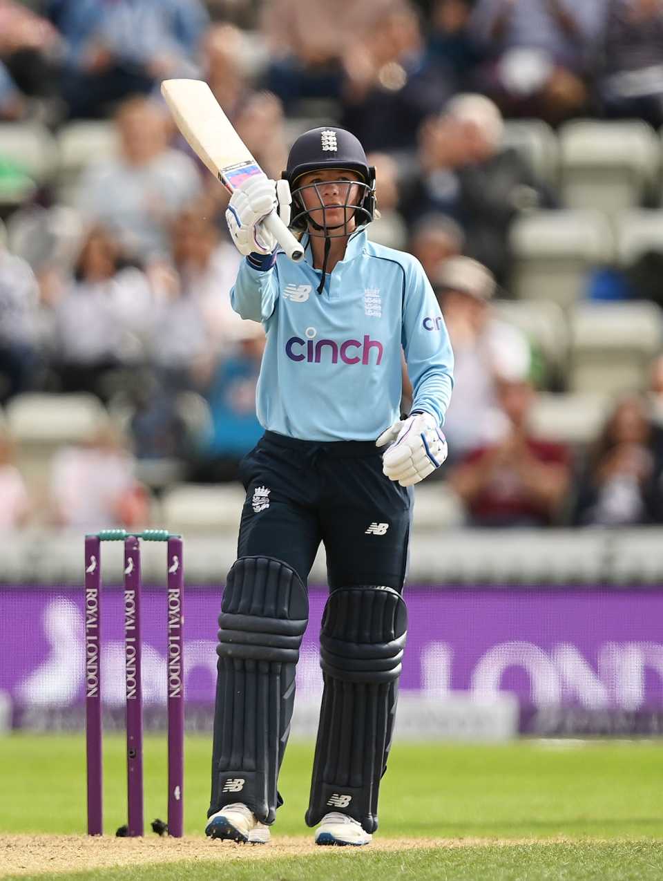 Danni Wyatt of England celebrates reaching fifty, 2nd ODI, England vs New Zealand, Worcester, September 19, 2021