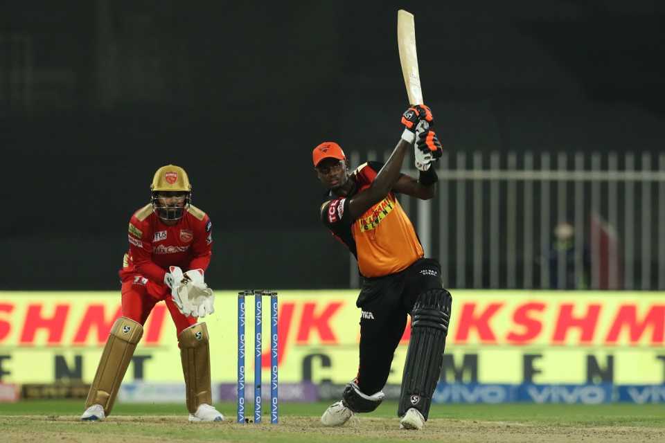 Jason Holder launches one down the ground