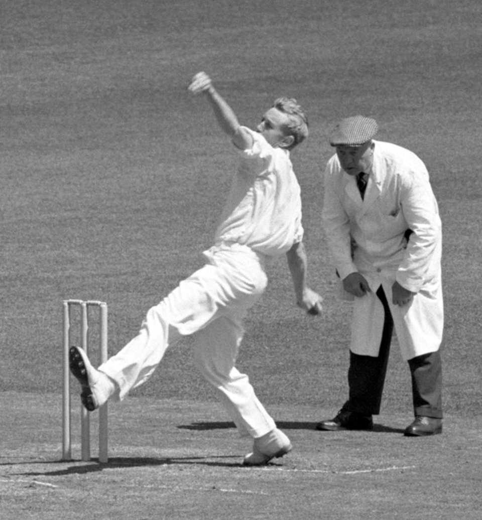 Geoff Griffin bowling at Nottingham, England v South Africa, 1st Test,  June 9, 1960