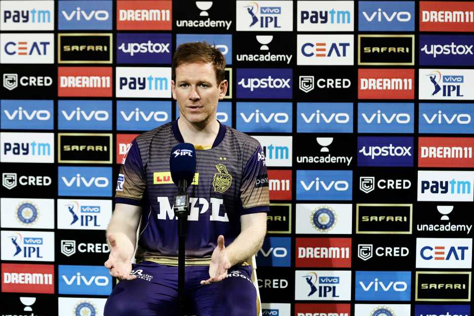 Eoin Morgan speaks at the post-match press conference