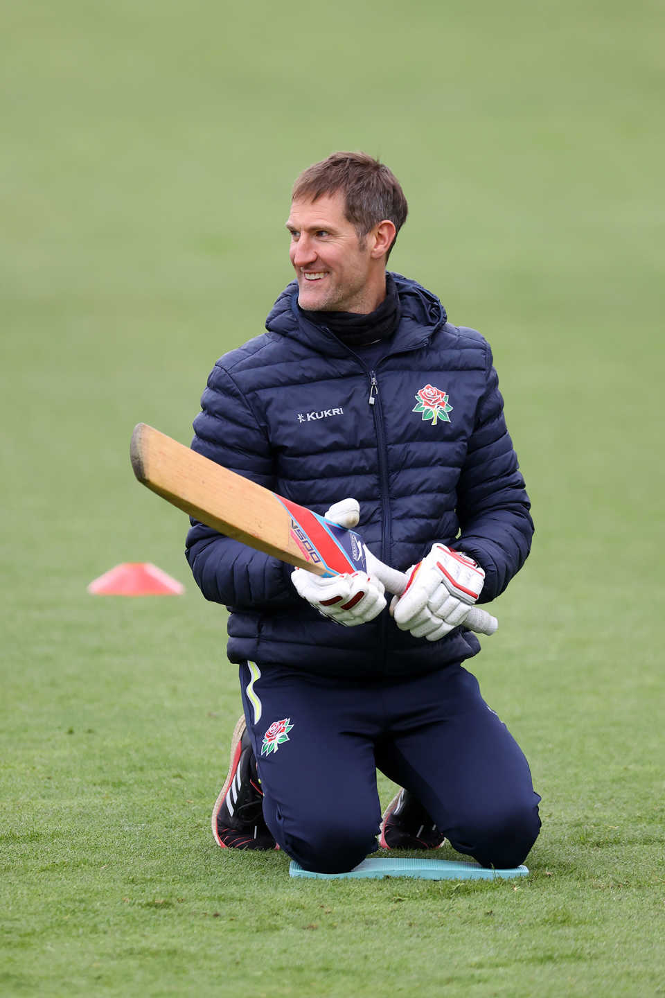Mark Chilton undertakes a catching drill, Lancashire vs Sussex, County Championship, Old Trafford, April 9, 2021