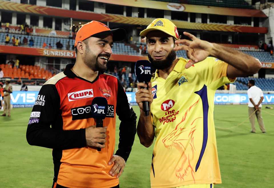 Rashid Khan and Imran Tahir have a chat, Sunrisers Hyderabad v Chennai Super Kings, IPL 2019, Hyderabad, April 17, 2019