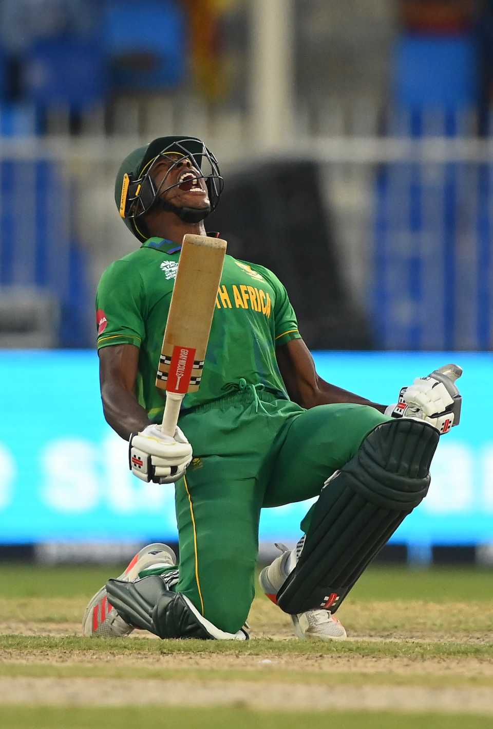 Kagiso Rabada roars in delight after the win was sealed, South Africa vs Sri Lanka, T20 World Cup, Group 1, Sharjah, October 30, 2021