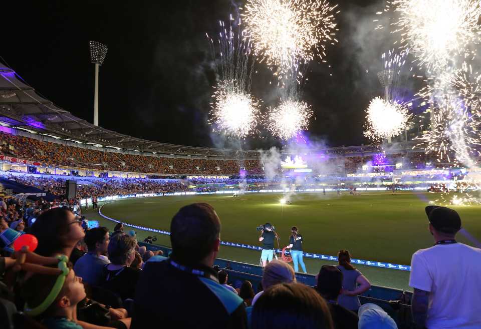 Fireworks at the game, Brisbane Heat v Perth Scorchers, BBL 2018-19, Brisbane, February 1, 2019