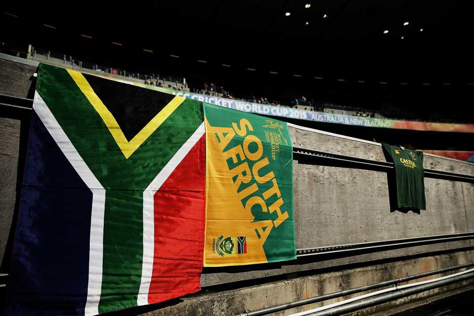 A South Africa flag is seen draped over a wall, South Africa v West Indies, World Cup 2015, Group B, Sydney, February 27, 2015
