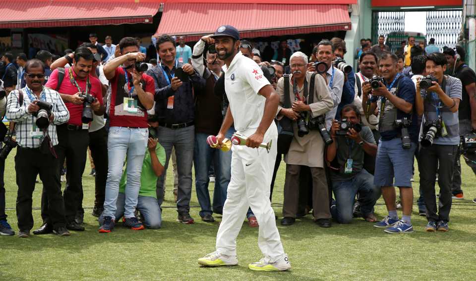 R Ashwin smiles as journalists take photos, India v Australia, 4th Test, Dharamsala, 4th day, March 28, 2017