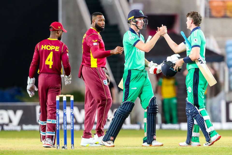 Harry Tector and Gareth Delany celebrate after Ireland's win, West Indies vs Ireland, 2nd ODI, Kingston, January 13, 2022