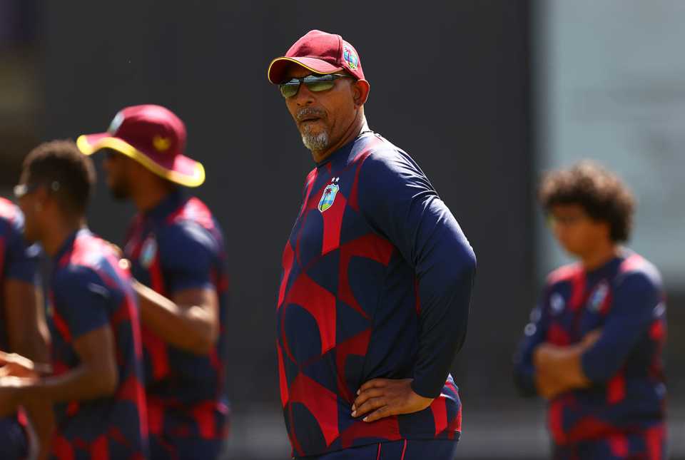 West Indies head coach Phil Simmons looks on