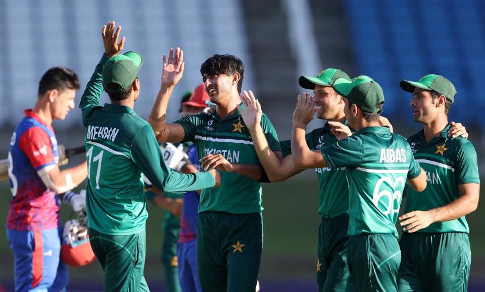 Pakistan players celebrate a wicket, Afghanistan Under-19 vs Pakistan Under-19, Under-19 World Cup, Tarouba, January 20, 2022