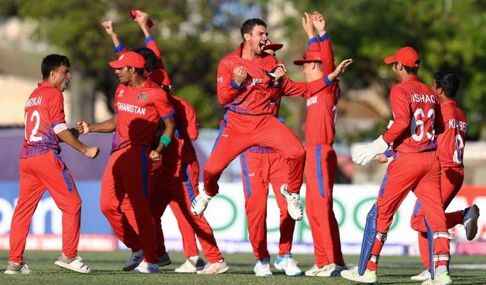 Afghanistan players celebrate their win, Afghanistan Under-19 vs Sri Lanka Under-19, Under-19 World Cup, Coolidge, January 27, 2022