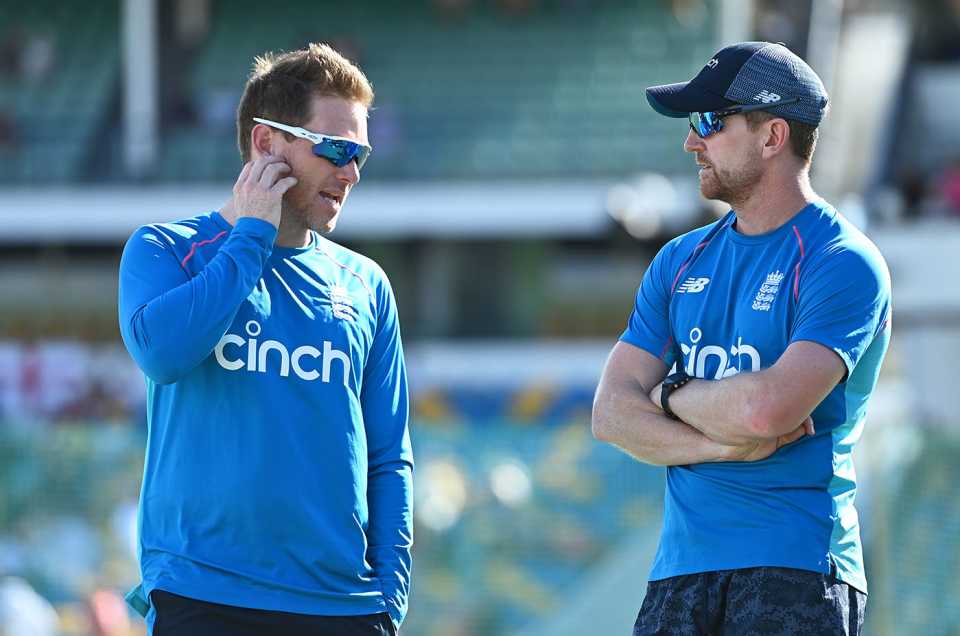 Eoin Morgan and Paul Collingwood in conversation, West Indies vs England, 4th T20I, Bridgetown, January 29, 2022
