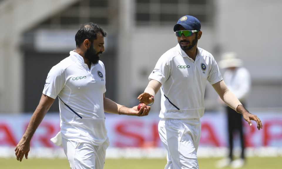 Jasprit Bumrah and Mohammad Shami have a chat, West Indies v India, 2nd Test, Kingston, 4th day, September 2, 2019