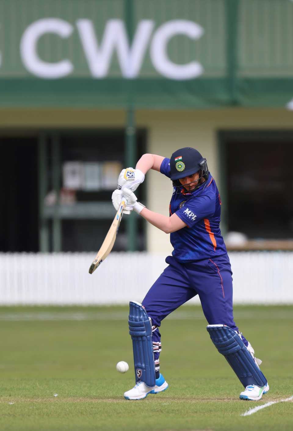 Deepti Sharma punches the ball towards the covers, India Women vs West Indies Women, Women's World Cup 2022 Warm-up, Rangiora, March 1, 2022