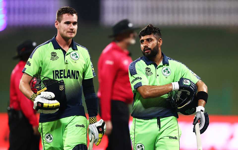 Josh Little and Simi Singh walks back after the match, Ireland vs Sri Lanka, T20 World Cup, Abu Dhabi, October 20 2021