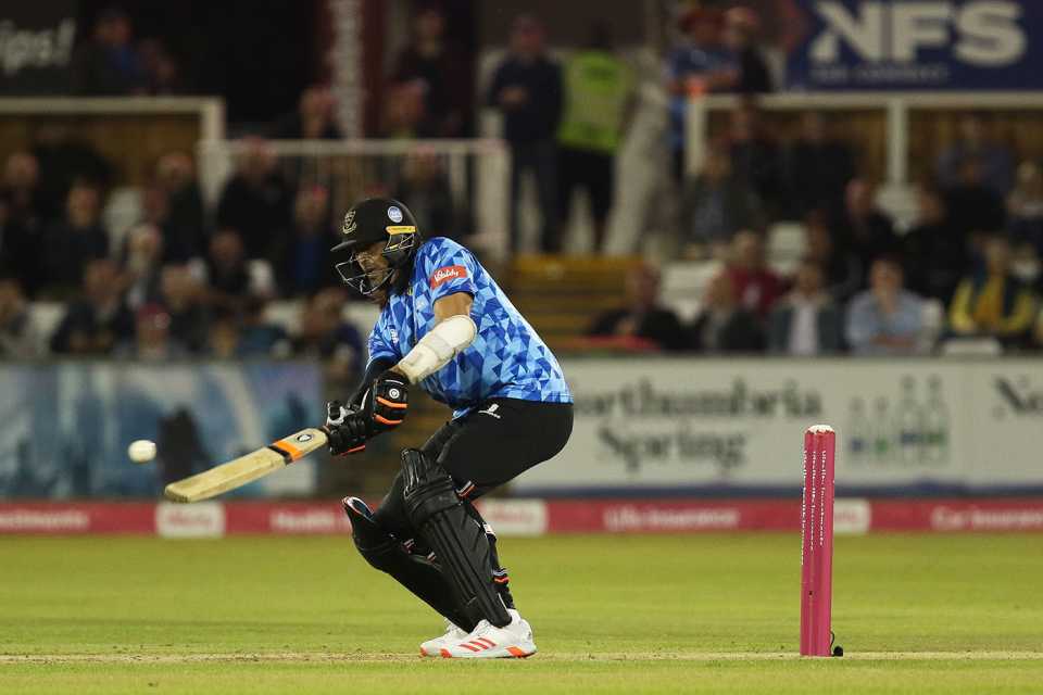 David Wiese looks to scoop, Yorkshire vs Sussex, Chester-le-Street, Vitality T20 Blast quarter-final, August 24, 2021