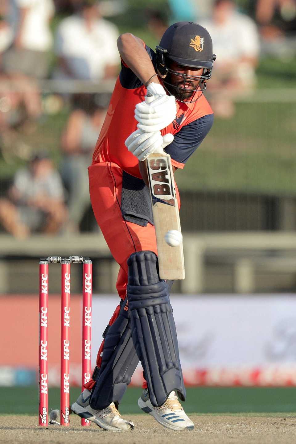 Vikramjit Singh taps one down, New Zealand vs Netherlands, 2nd ODI, Hamilton, April 2, 2022