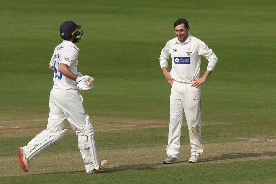 Andrew Salter shares a smile with Ned Eckersley, Durham vs Glamorgan, Emirates Riverside, 3rd day, LV= Insurance County Championship, September 07, 2021