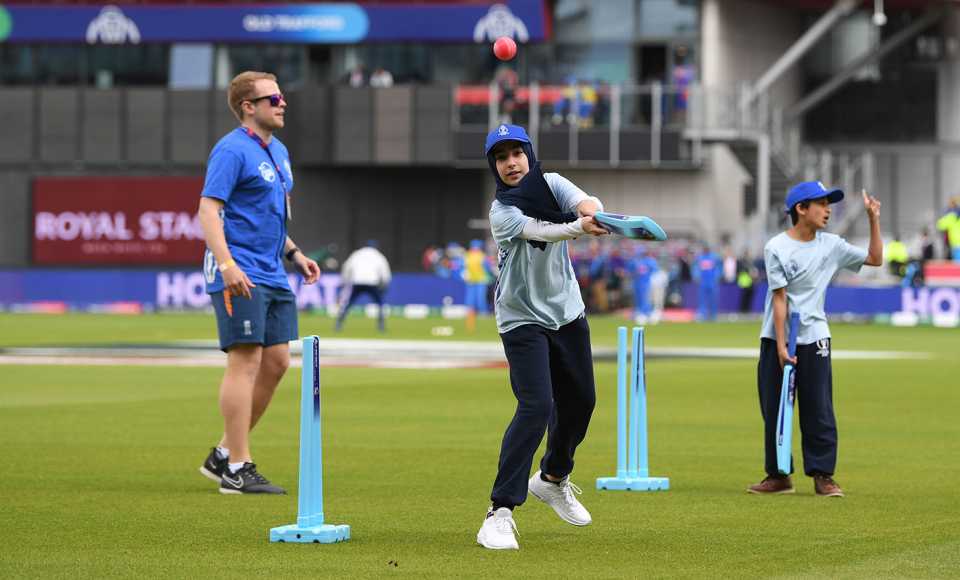 Kids play cricket on the outfield during the innings break, India v Pakistan, World Cup 2019, Old Trafford, June 16, 2019 