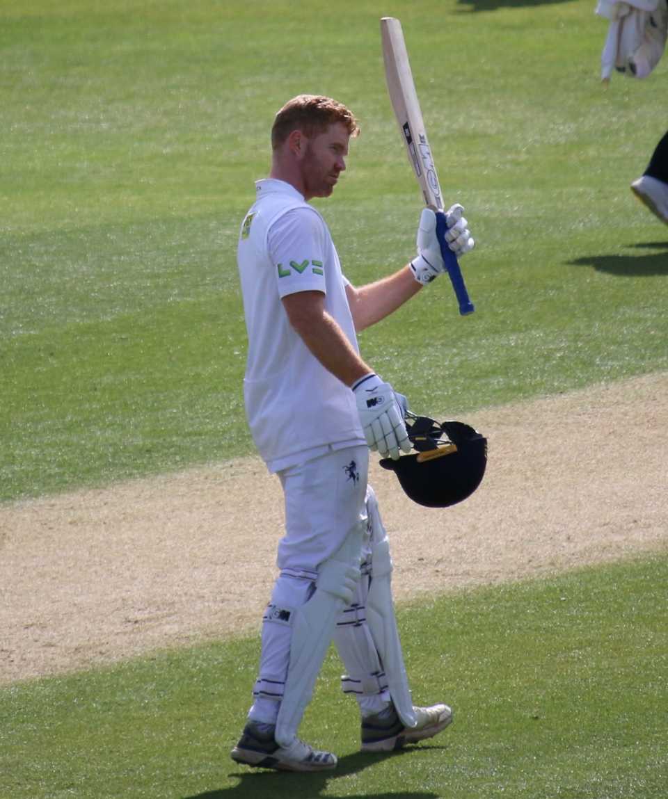 Ben Compton acknowledges the applause for his century on debut for Kent