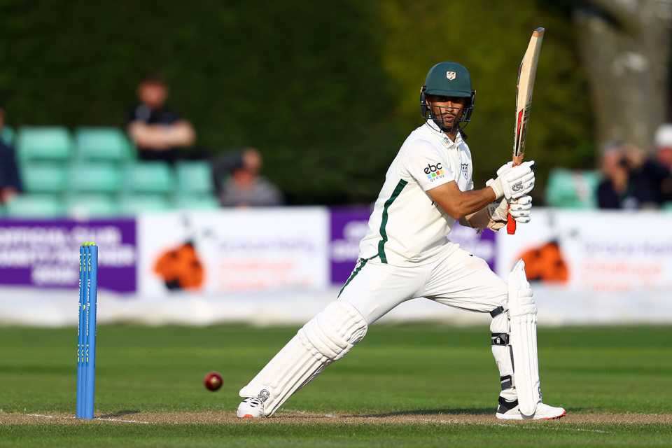 Brett D'Oliveira plays to the offside, Worcestershire vs Sussex, LV= Insurance Championship, Division Two, New Road, April 21, 2022