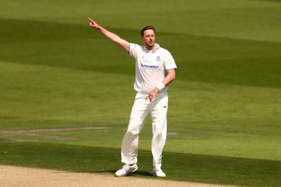 Ollie Robinson celebrates bowling Peter Handscomb, LV= Insurance County Championship, Division Two, Sussex vs Middlesex, Hove, May 6, 2022