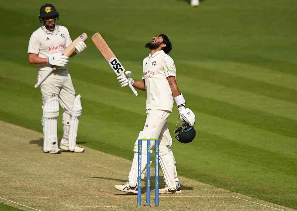 Haseeb Hameed celebrates his first hundred of the season, Middlesex vs Nottinghamshire, County Championship Division Two, Lord's, Day 1, May 12, 2022