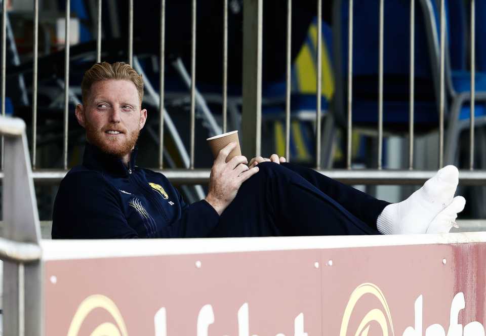 Ben Stokes sits by the boundary with a beverage, LV= Insurance County Championship, Division Two, Durham vs Glamorgan, 1st day, Chester-le-Street, May 12, 2022