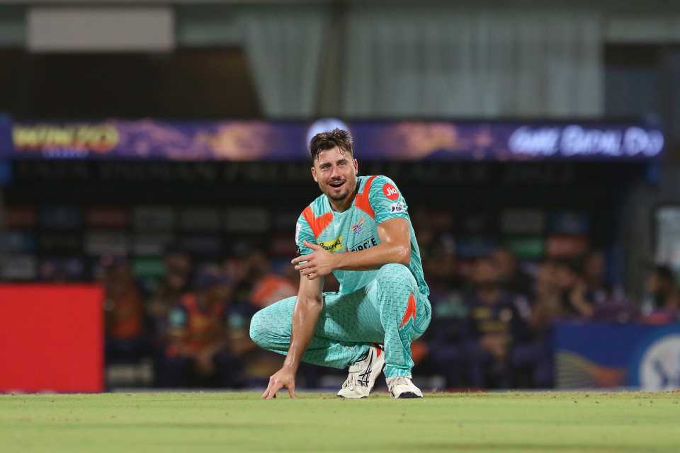 Marcus Stoinis has a look of complete disbelief after Evin Lewis took a sensational one-handed catch to send back Rinku Singh