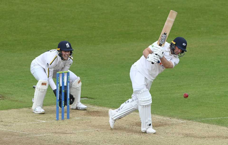 Adam Lyth clips through the on-side during his century