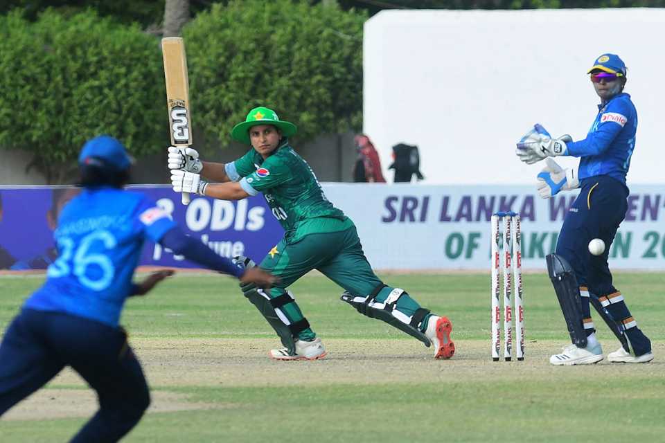 Nida Dar works one behind square leg, Pakistan vs Sri Lanka, 1st women's T20I, Karachi, May 24, 2022
