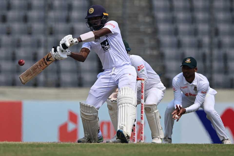 Oshada Fernando in action during the fourth innings