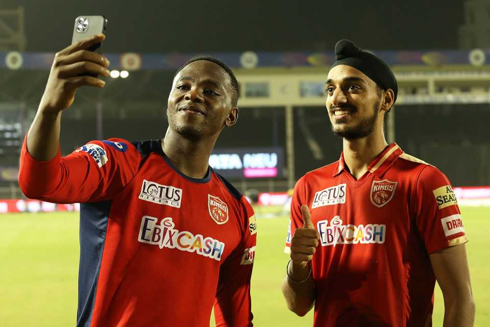 Kagiso Rabada and Arshdeep Singh take a selfie, Punjab Kings vs Royal Challengers Bangalore, IPL 2022, Brabourne Stadium, Mumbai, May 13, 2022