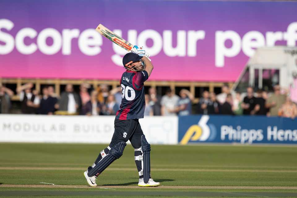 Chris Lynn hits out during a destructive opening stand, Northamptonshire vs Durham, Vitality Blast, North Group, Wantage Road, May 27, 2022