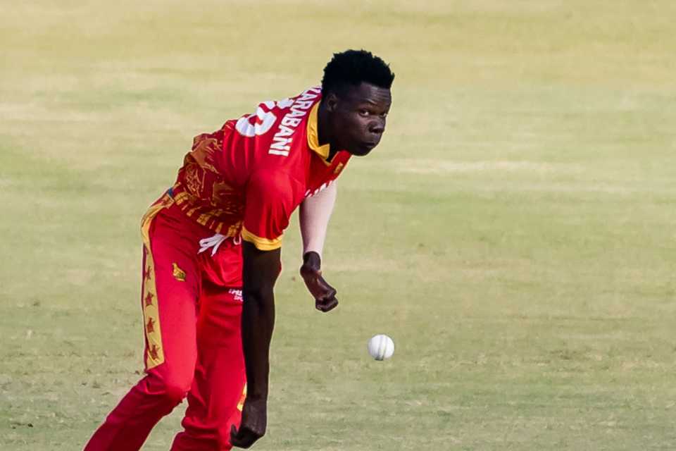 Blessing Muzarabani bowls during the 3rd T20I against Afghanistan