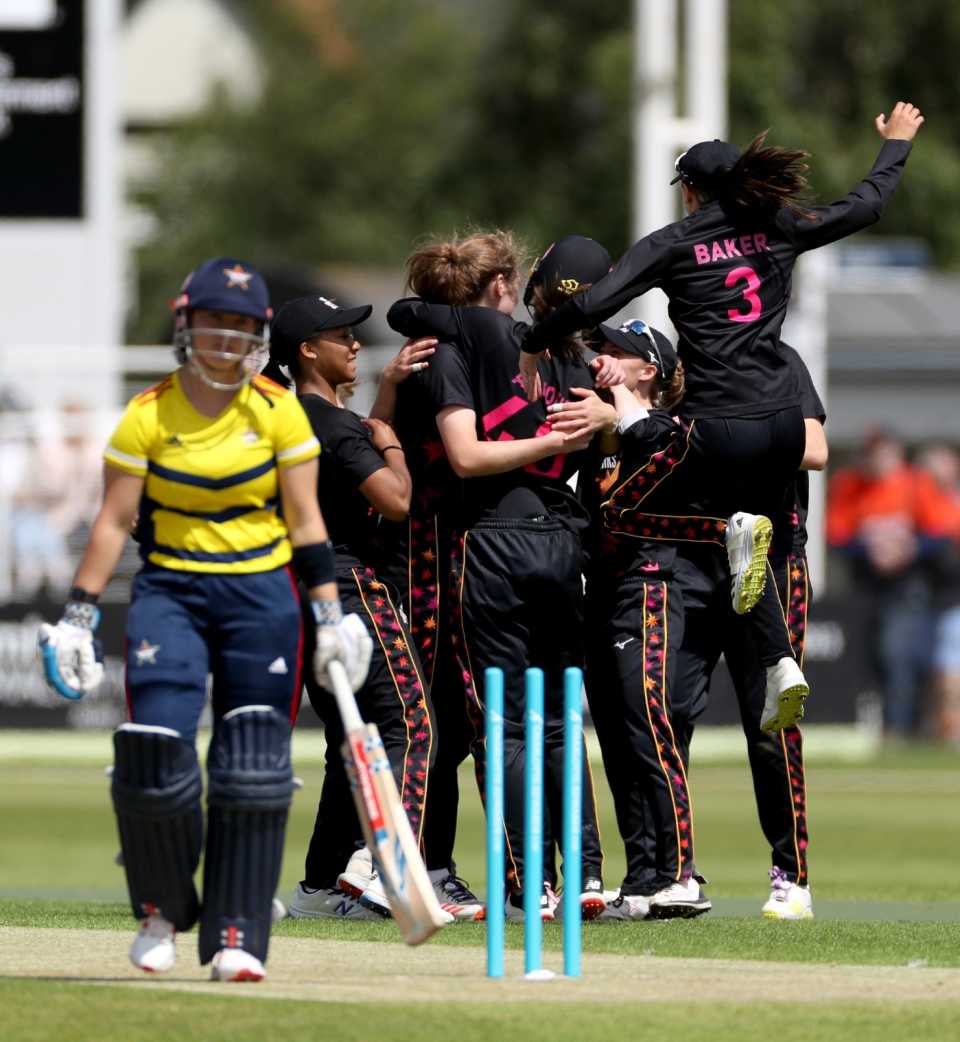 Grace Potts struck three times to power Central Sparks into the Charlotte Edwards Cup final
