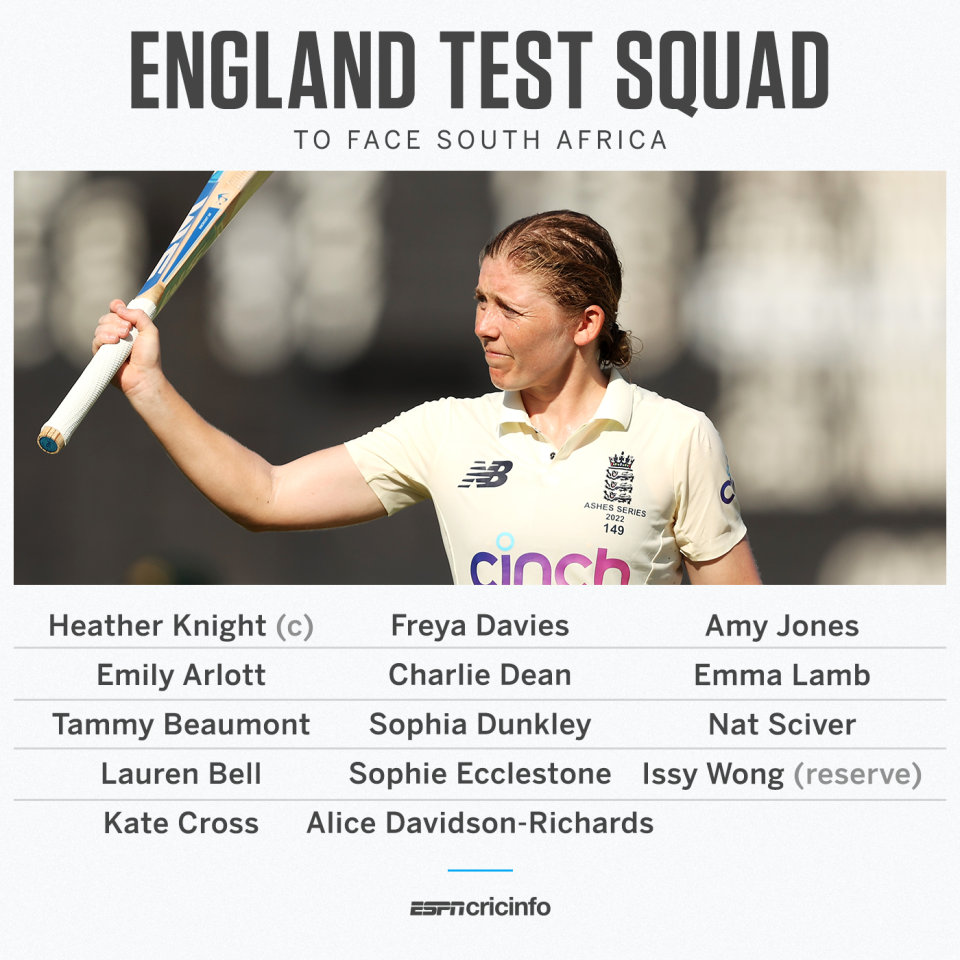 England Women's Test squad to face South Africa