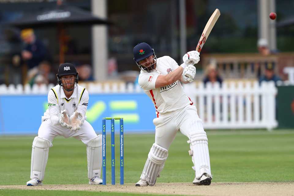 Steven Croft thumps down the ground during his innings of 80